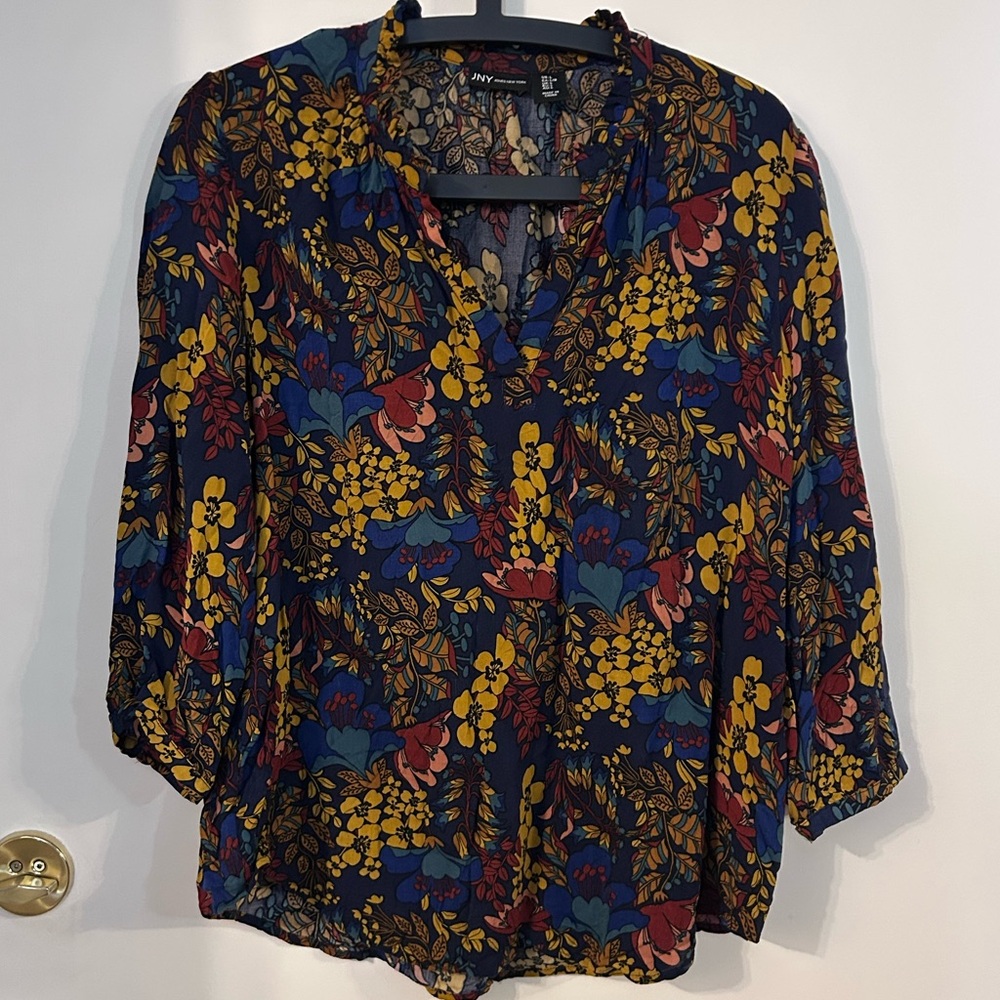 Jones New York Navy Floral Blouse size L